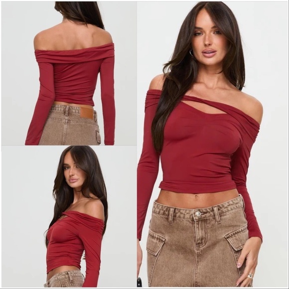 Princess Polly The Kressida Off The Shoulder Top Red Long Sleeve XS - Picture 1 of 4